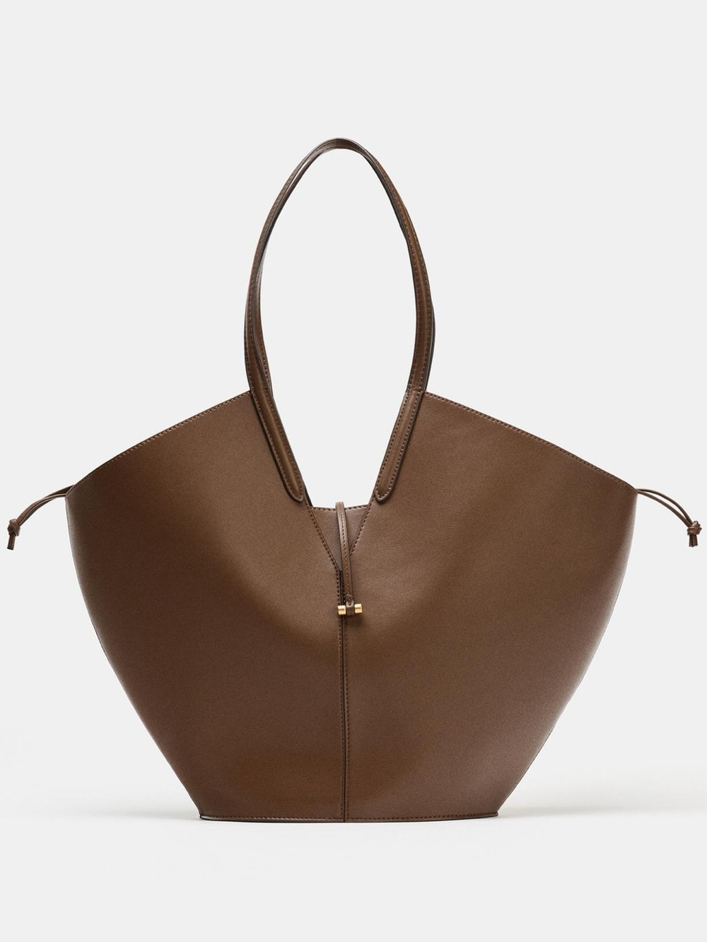 Zara Brown Structured Leather Tote Bag